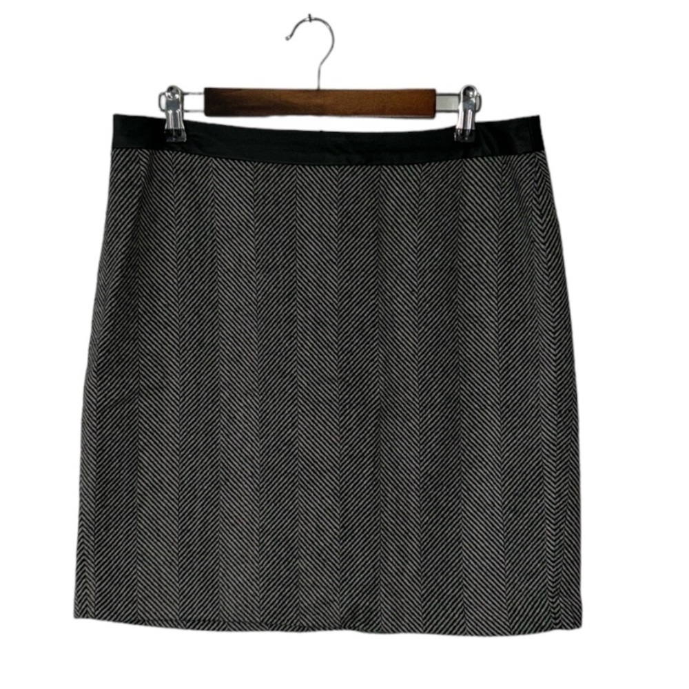 Banana Republic Mini Skirt Black Wool Leather Work Career Modern Edgy Size 12